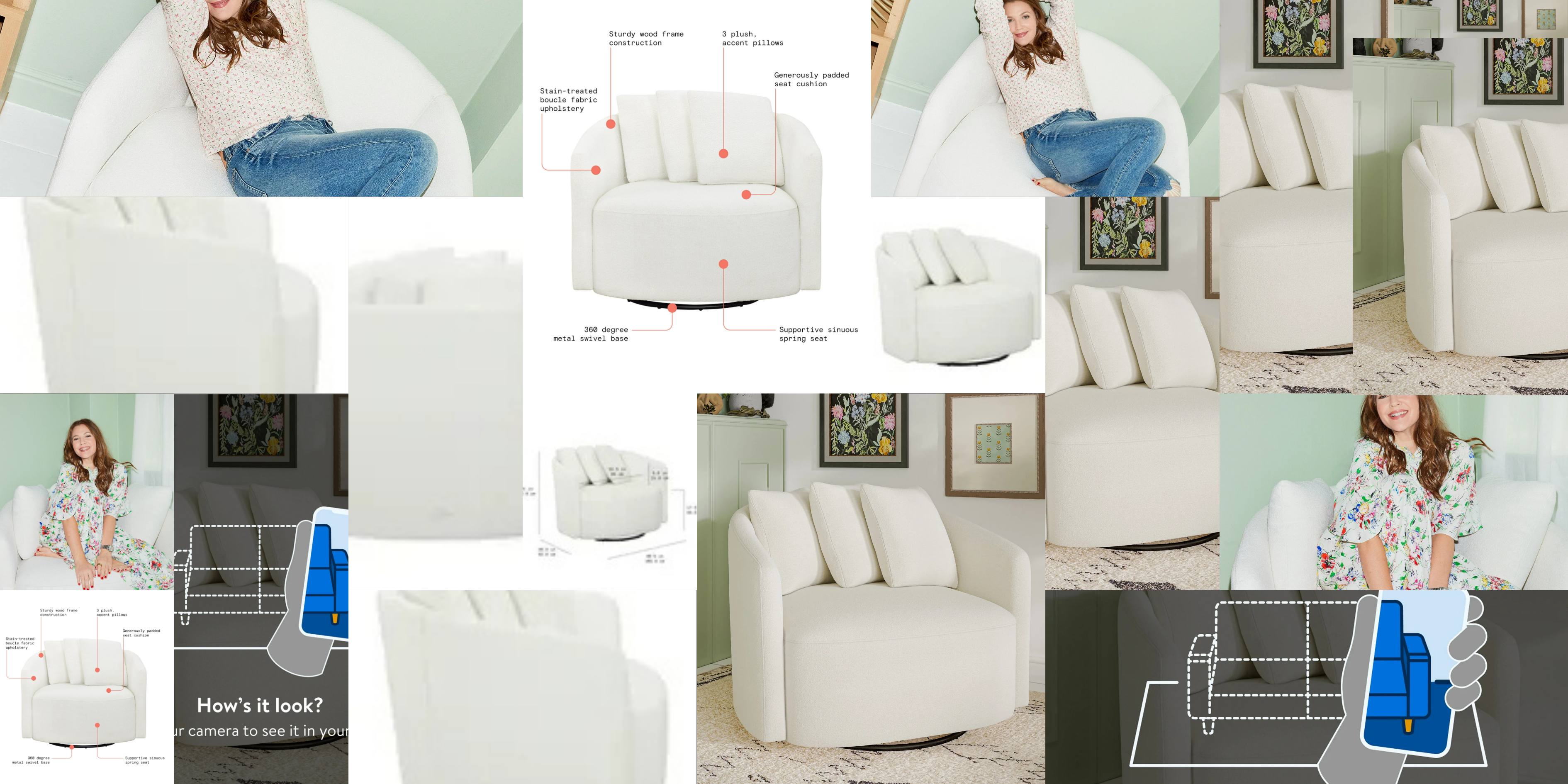 Drew Barrymore Chair in cream boucle fabric