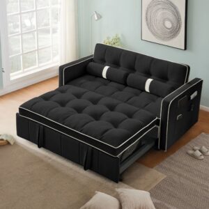 Folding Sofa Bed for Two People - Black Velvet