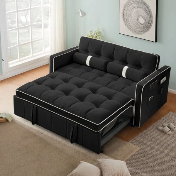 Folding Sofa Bed for Two People - Black Velvet