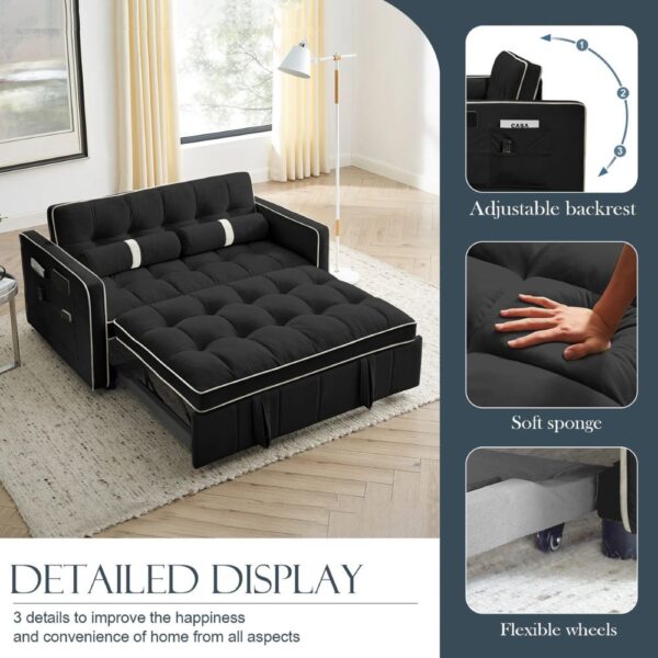 Folding Sofa Bed for Two People - Black Velvet - Image 3