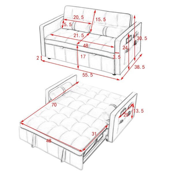 Folding Sofa Bed for Two People - Black Velvet - Image 2