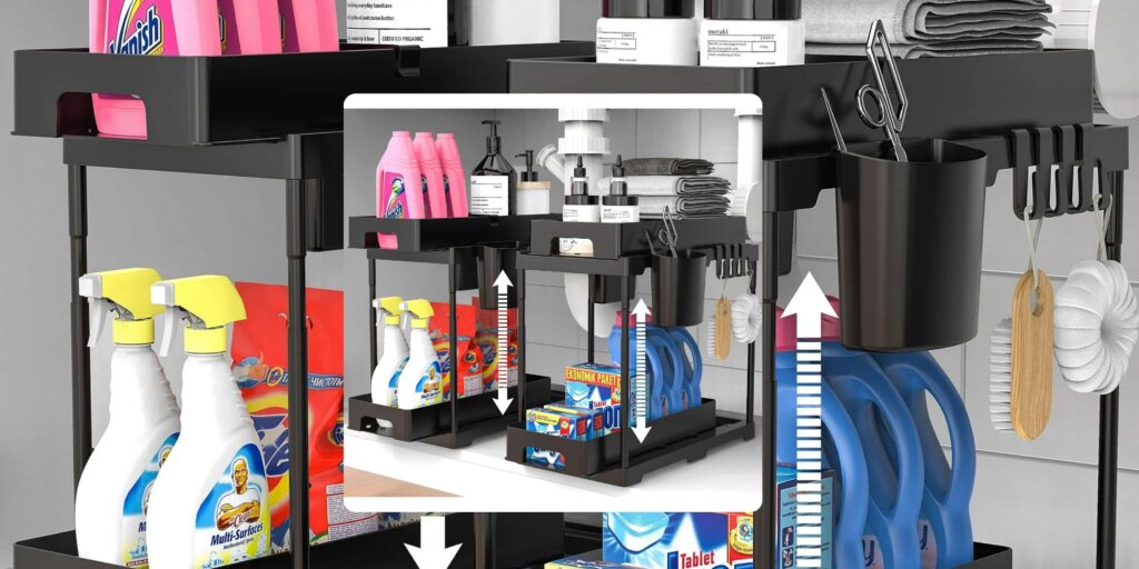 under sink organizer for small cabinet in modern kitchen