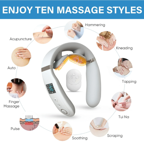 Neck massager for pain relief with heat and vibration