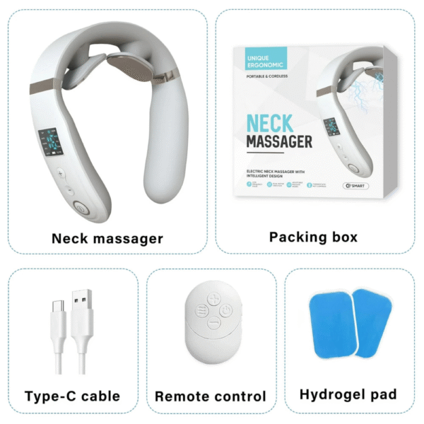 Neck massager for pain relief with heat and vibration
