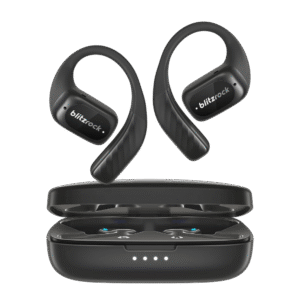 Black open ear wireless earbuds for sports