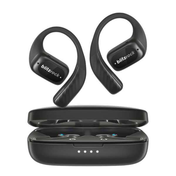 Black open ear wireless earbuds for sports
