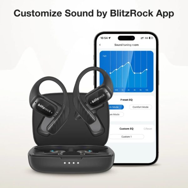 Black open ear wireless earbuds for sports