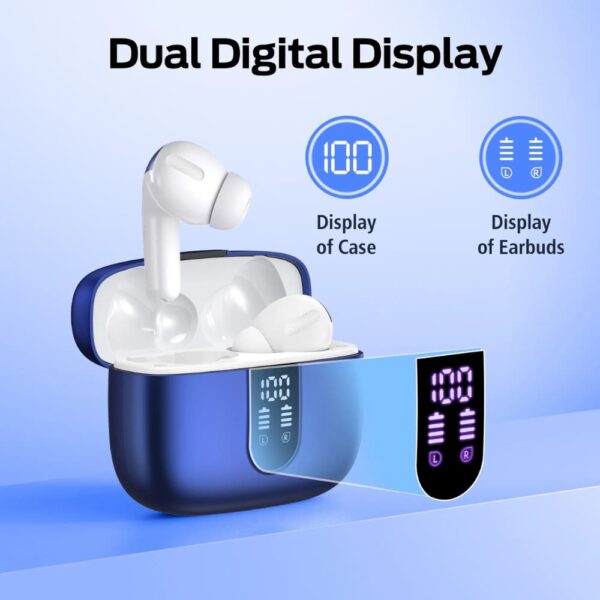 Bluetooth wireless earbuds with mic in blue color