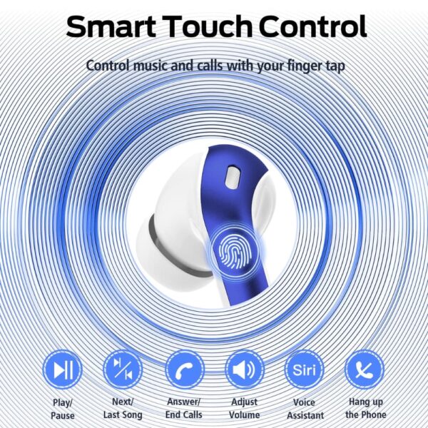 Bluetooth wireless earbuds with mic in blue color