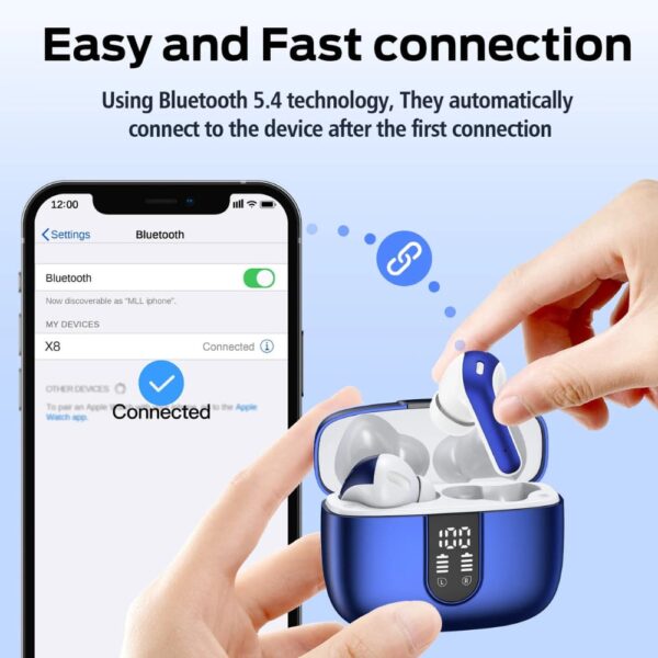 Bluetooth wireless earbuds with mic in blue color