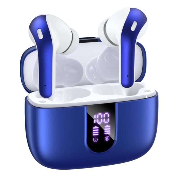 Bluetooth wireless earbuds with mic in blue color