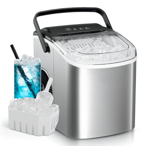 Self-cleaning portable countertop ice maker with