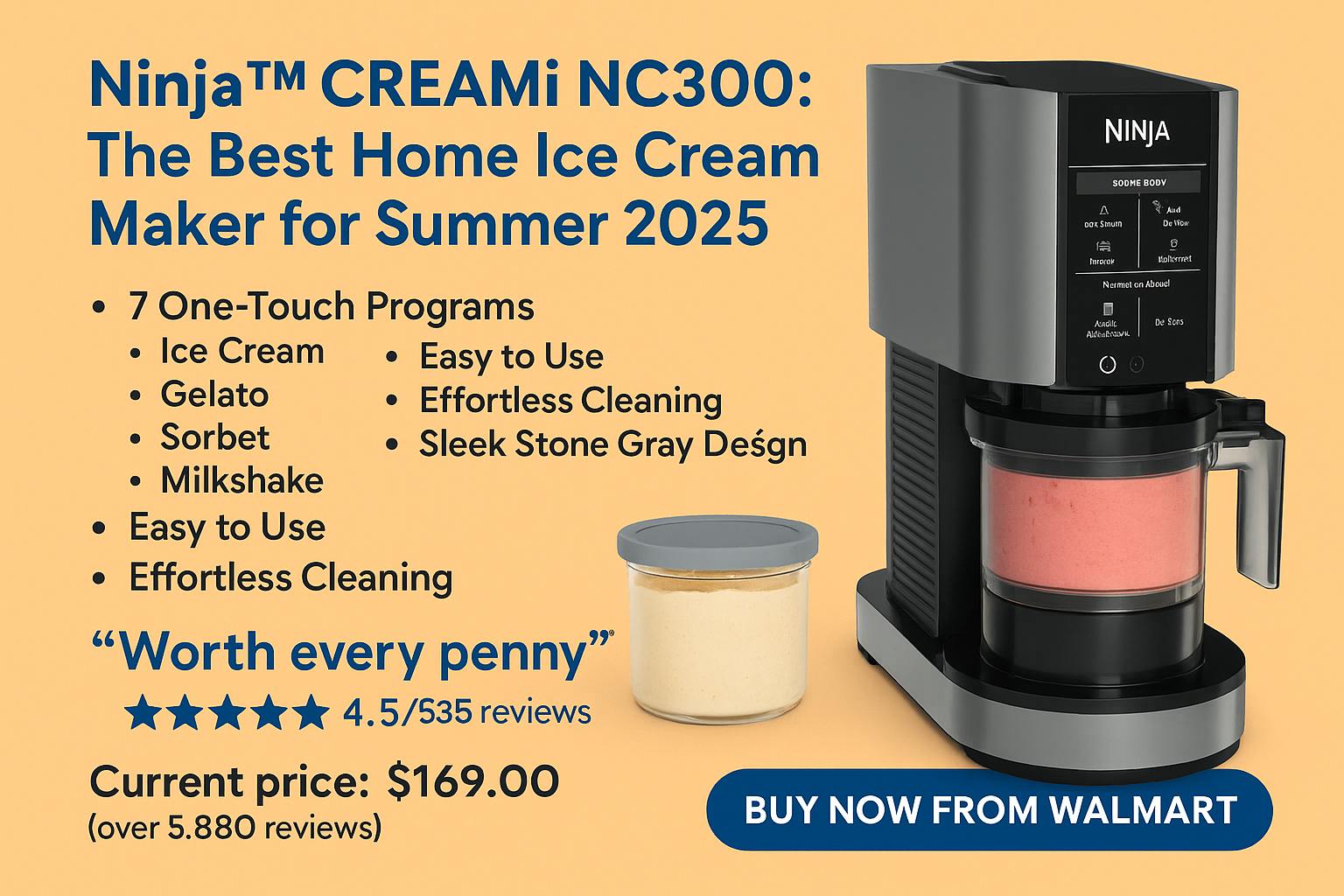 Ninja CREAMi Ice Cream Maker with pint-sized containers